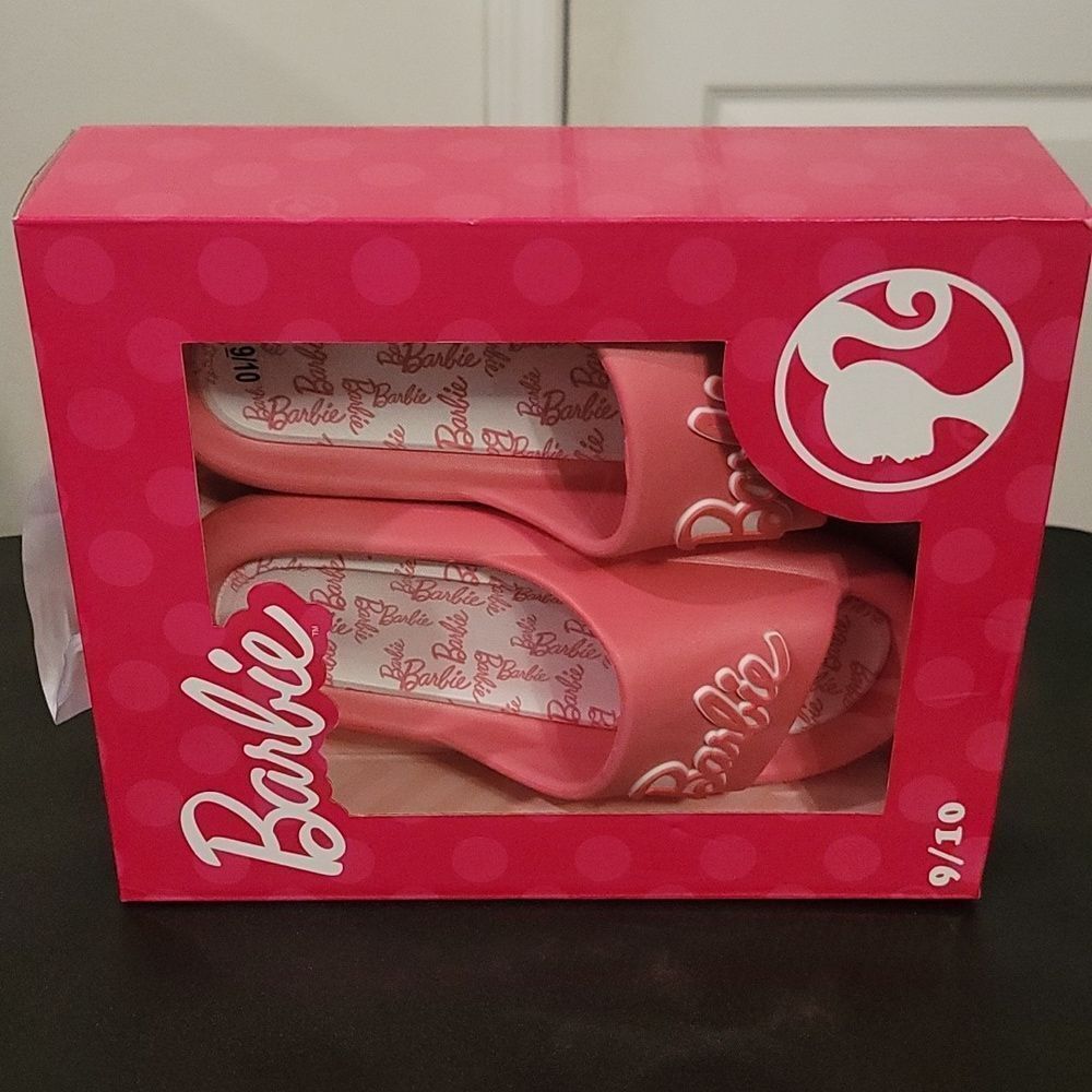 BRAND NEW BARBIE MATTEL BRIGHT PINK   LOGO WOMENS  FLIP FLOP SLIDE SANDAL - Picture 10 of 12